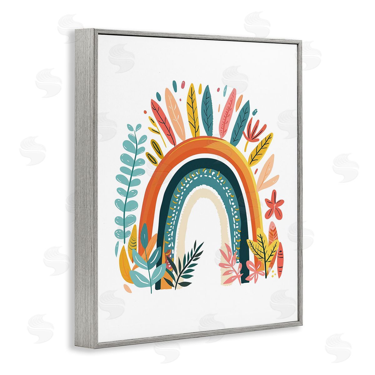 Boho Rainbow Blooms Grey Frame Print Wall Art, Home Decor by LSR Design Studio