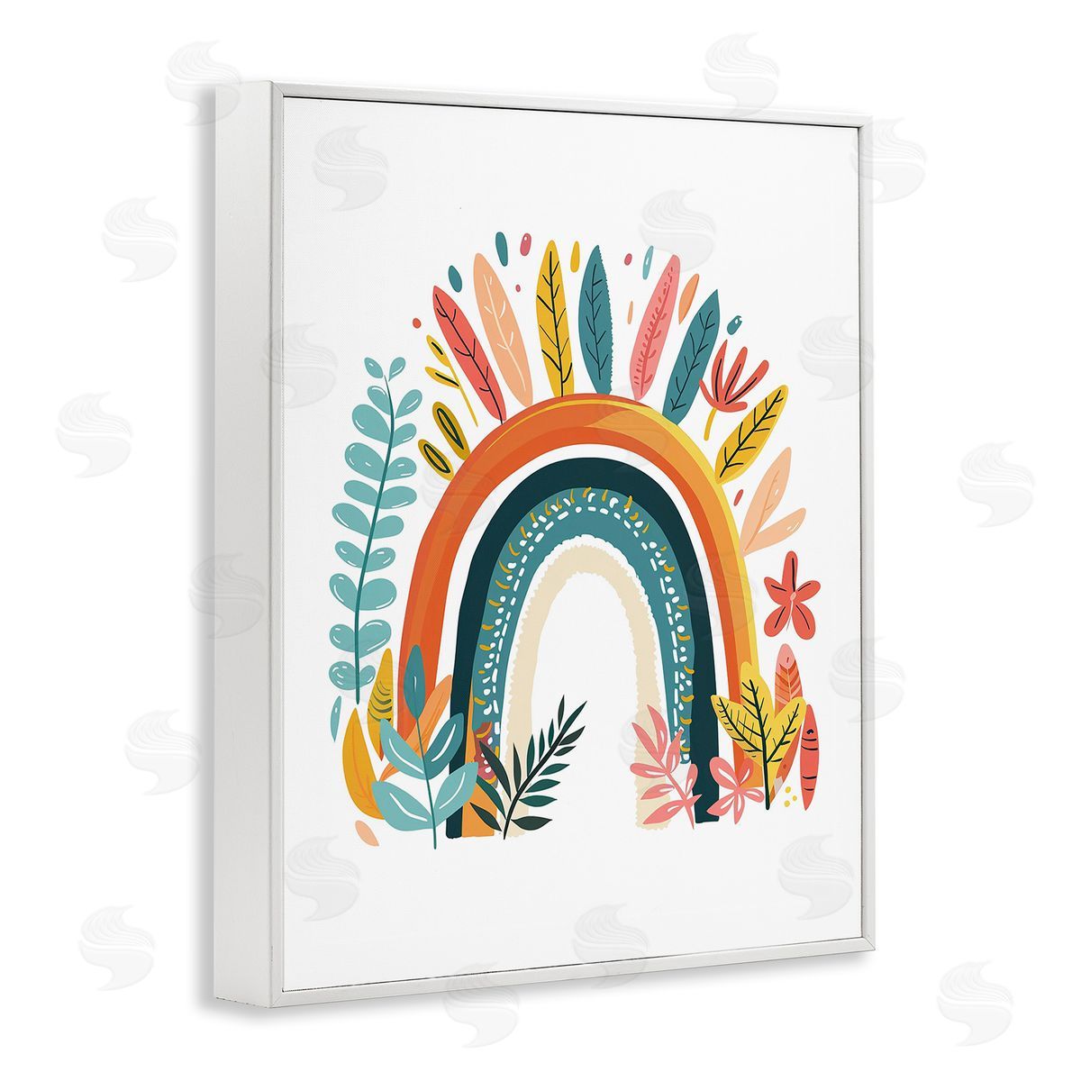 Boho Rainbow Blooms White Frame Print Wall Art, Home Decor by LSR Design Studio