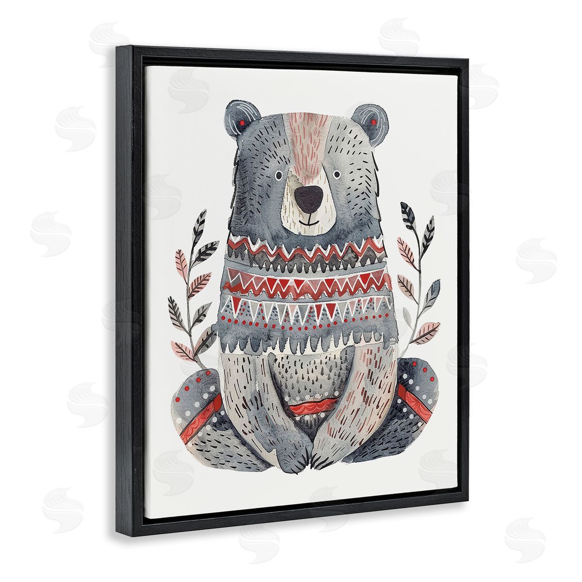 Scandinavian Style Bear Black Floating Frame Canvas Wall Art, Home Decor by LSR Design Studio