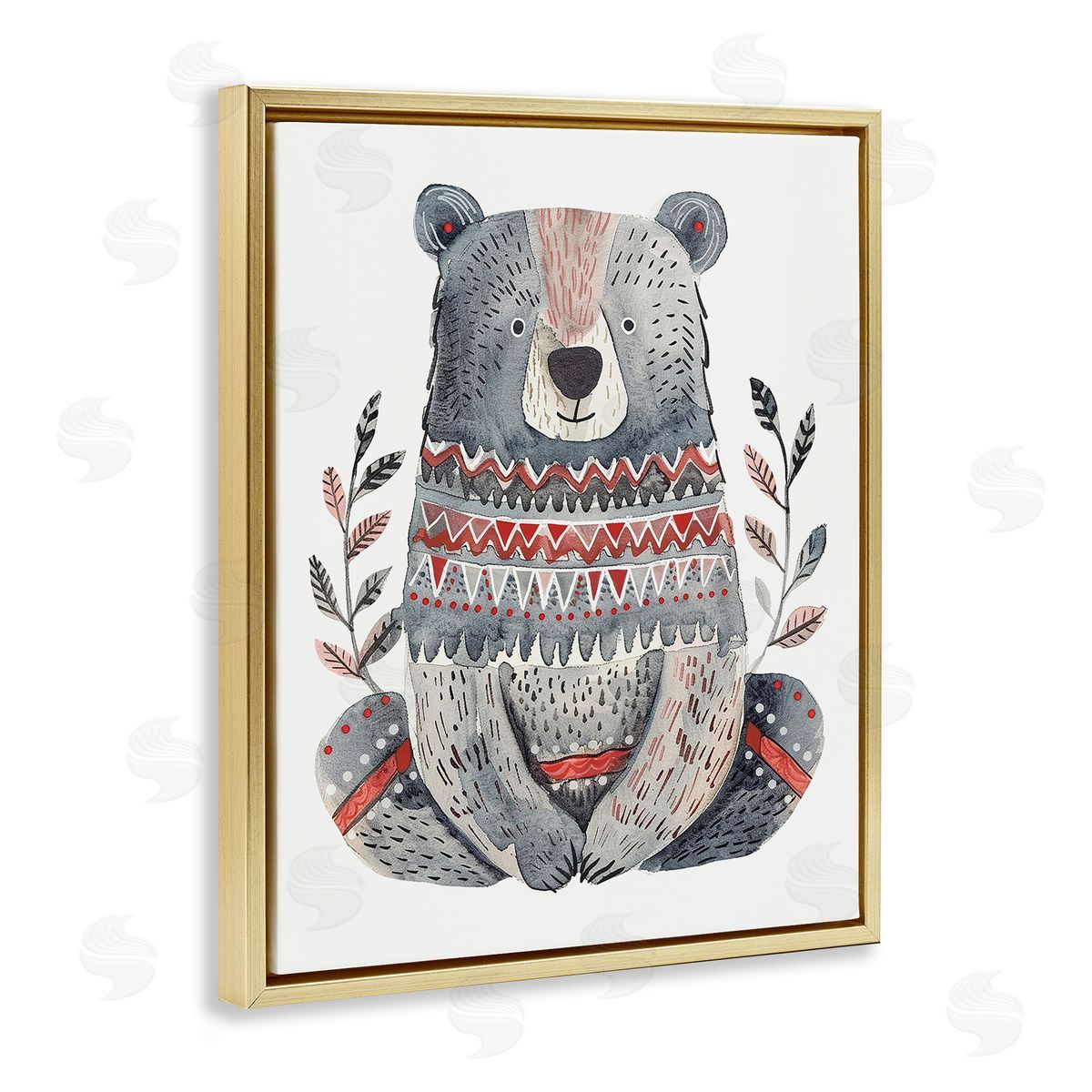 Scandinavian Style Bear Gold Floating Frame Canvas Wall Art, Home Decor by LSR Design Studio