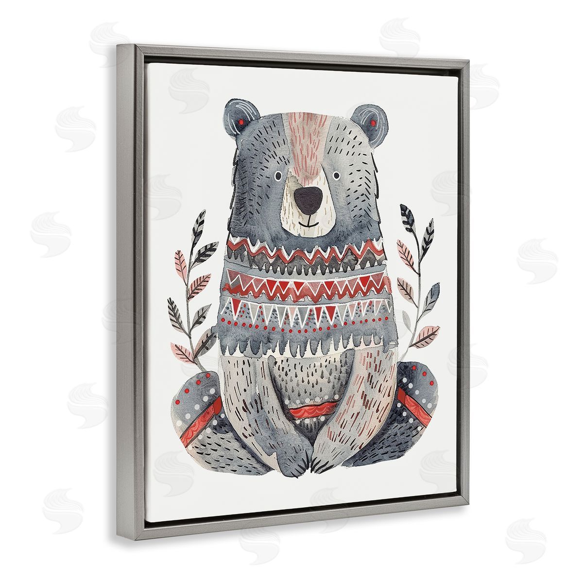 Scandinavian Style Bear Grey Floating Frame Canvas Wall Art, Home Decor by LSR Design Studio