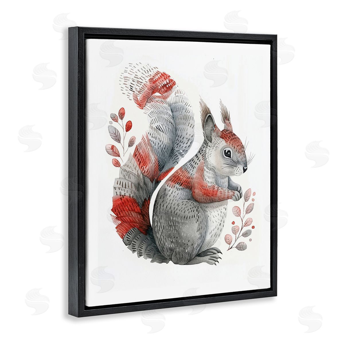 Scandinavian Style Squirrel Black Floating Frame Canvas Wall Art, Home Decor by LSR Design Studio
