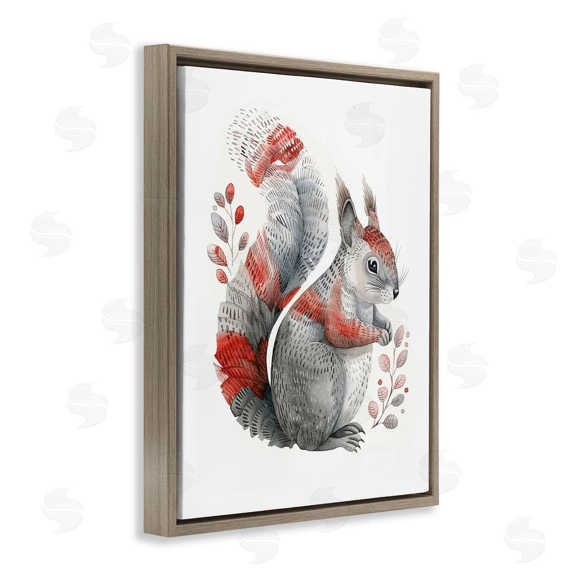 Scandinavian Style Squirrel Brown Floating Frame Canvas Wall Art, Home Decor by LSR Design Studio