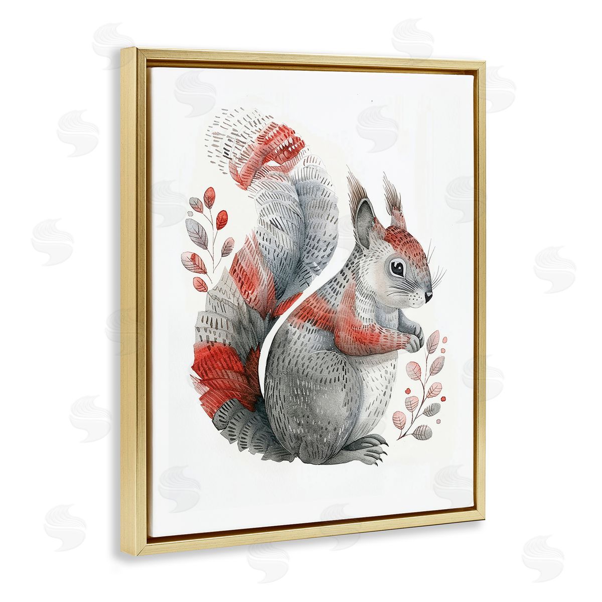 Scandinavian Style Squirrel Gold Floating Frame Canvas Wall Art, Home Decor by LSR Design Studio