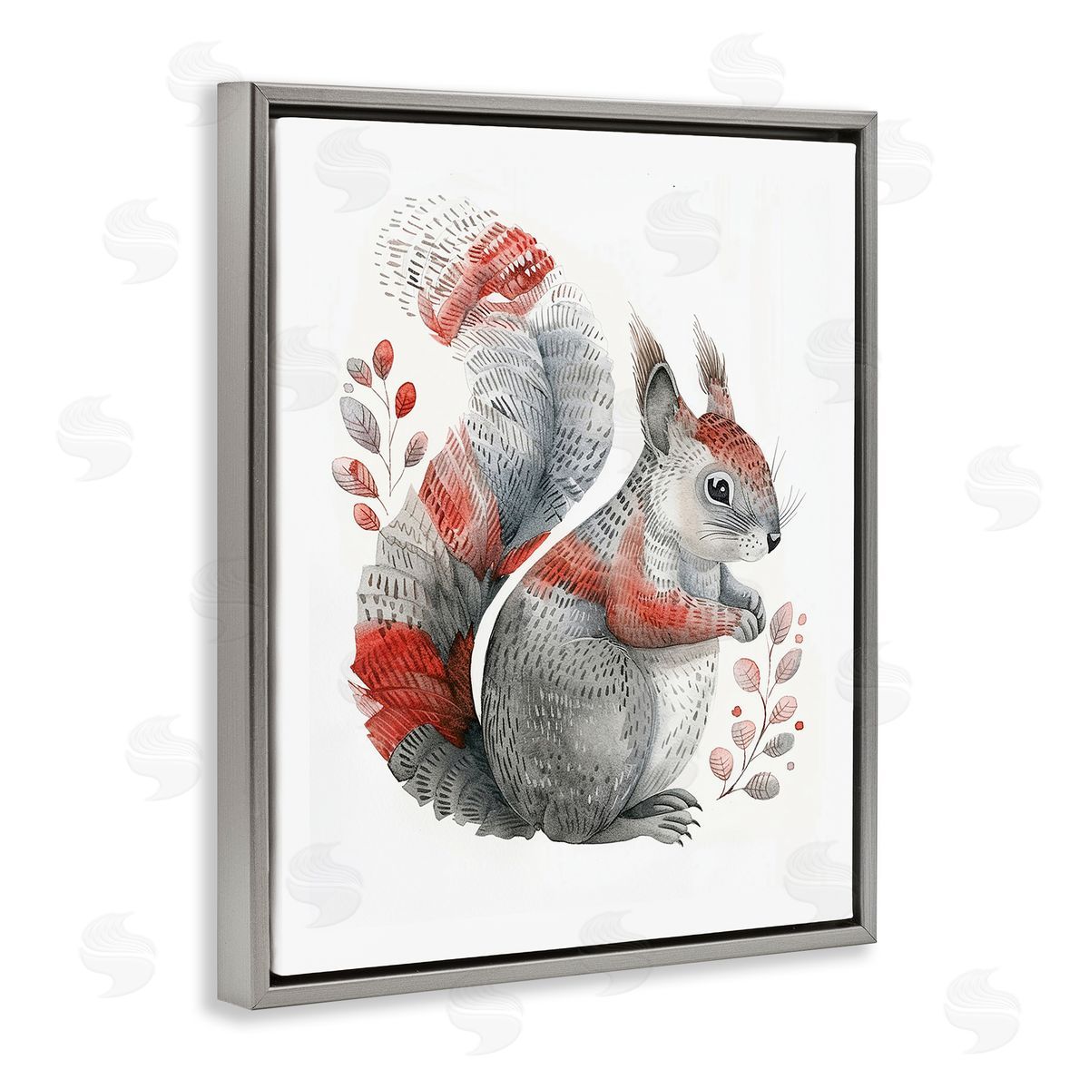 Scandinavian Style Squirrel Grey Floating Frame Canvas Wall Art, Home Decor by LSR Design Studio