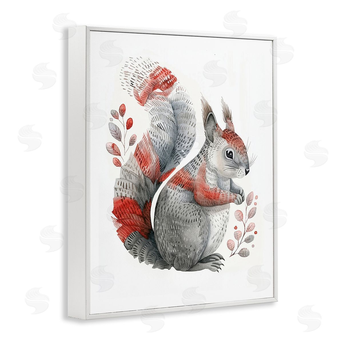 Scandinavian Style Squirrel White Frame Print Wall Art, Home Decor by LSR Design Studio