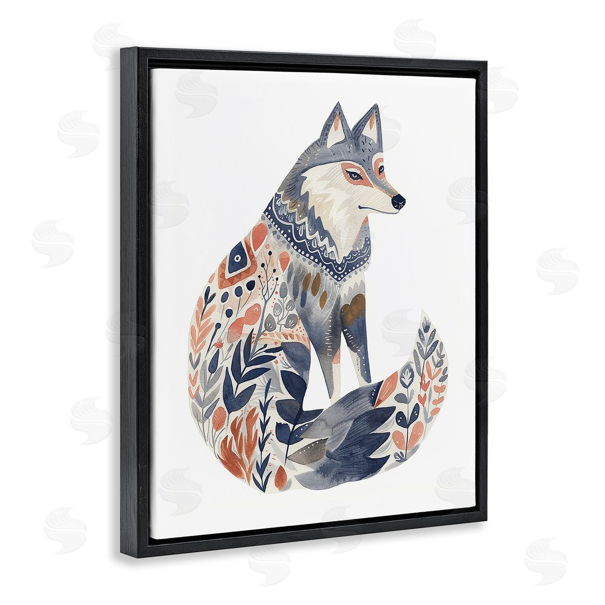 Scandinavian Style Wolf Black Floating Frame Canvas Wall Art, Home Decor by LSR Design Studio