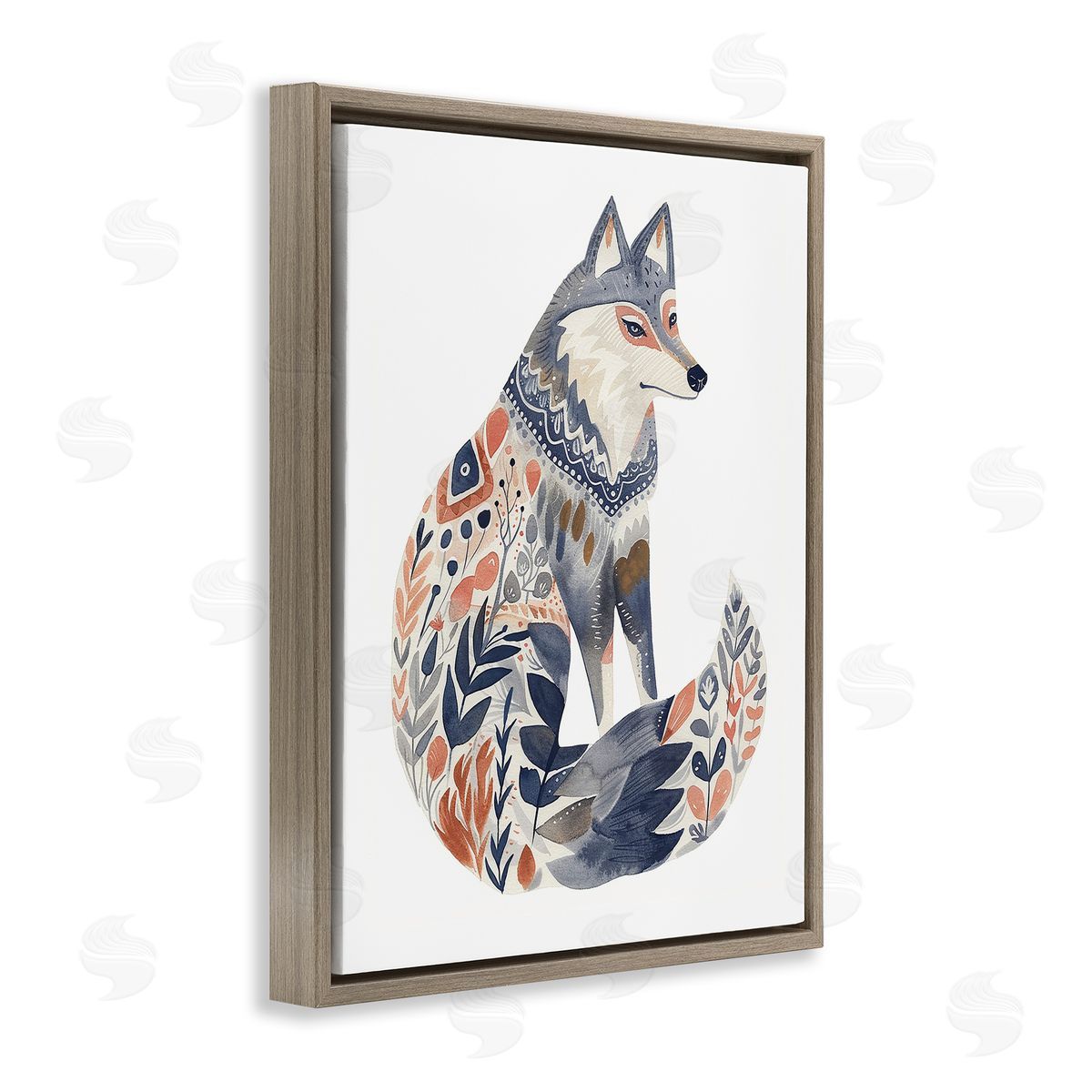 Scandinavian Style Wolf Brown Floating Frame Canvas Wall Art, Home Decor by LSR Design Studio