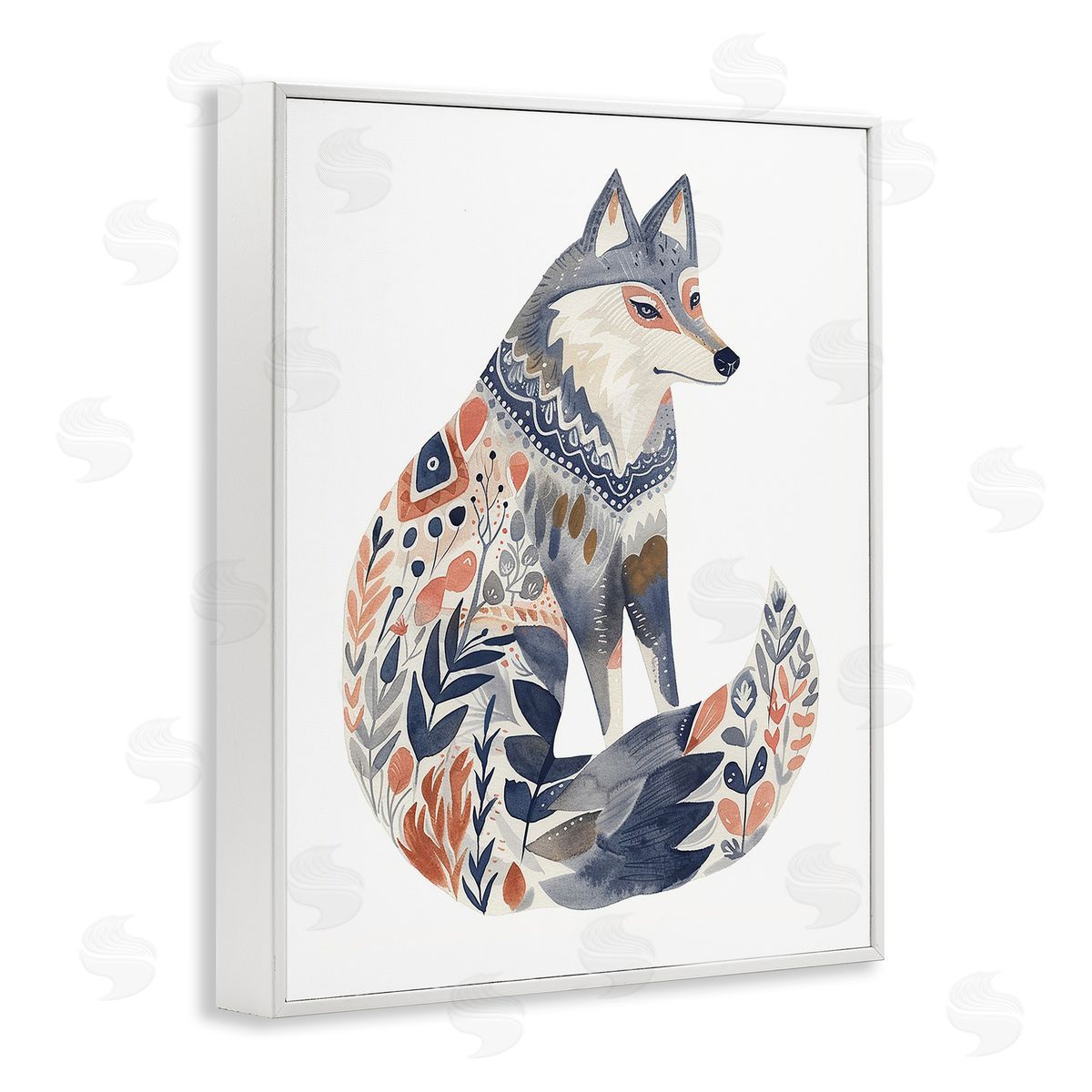 Scandinavian Style Wolf White Frame Print Wall Art, Home Decor by LSR Design Studio