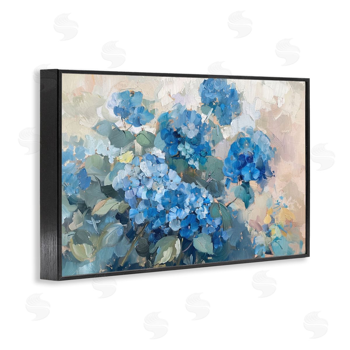 Blue Hydrangeas Impression Black Frame Print Wall Art, Home Decor by LSR Design Studio