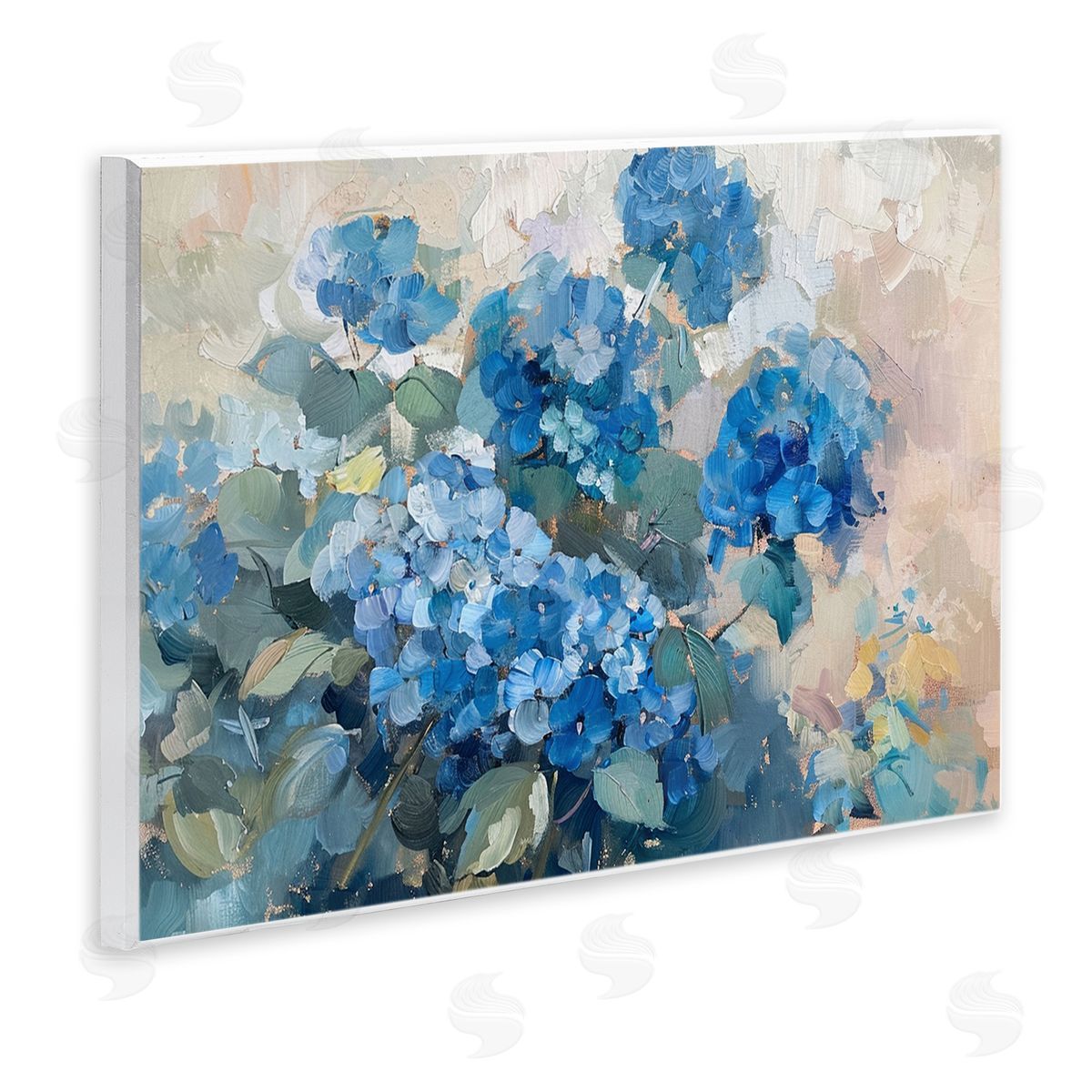 Blue Hydrangeas Impression Wood Plaque Wall Art, Home Decor by LSR Design Studio