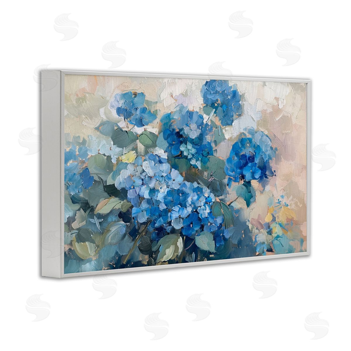 Blue Hydrangeas Impression White Frame Print Wall Art, Home Decor by LSR Design Studio