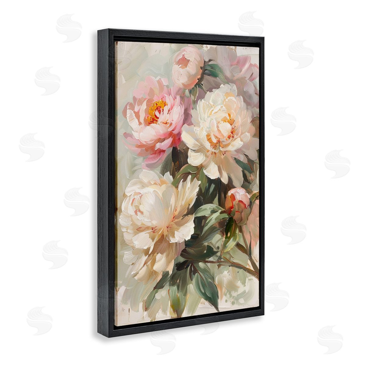 Spring Peony Bundle Black Floating Frame Canvas Wall Art, Home Decor by LSR Design Studio