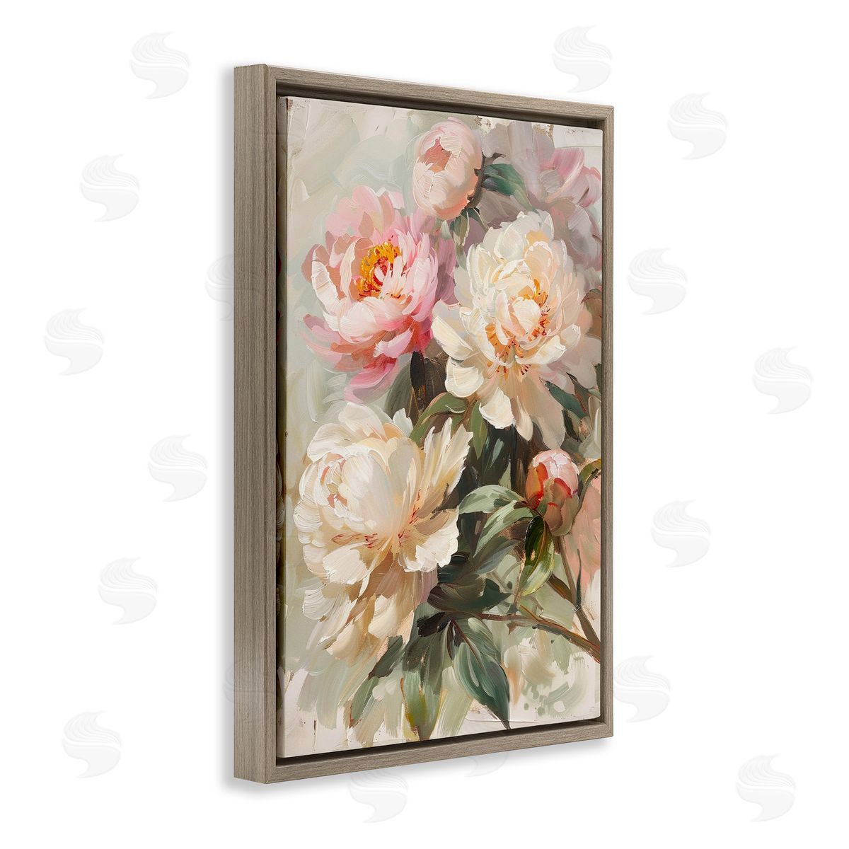 Spring Peony Bundle Brown Floating Frame Canvas Wall Art, Home Decor by LSR Design Studio