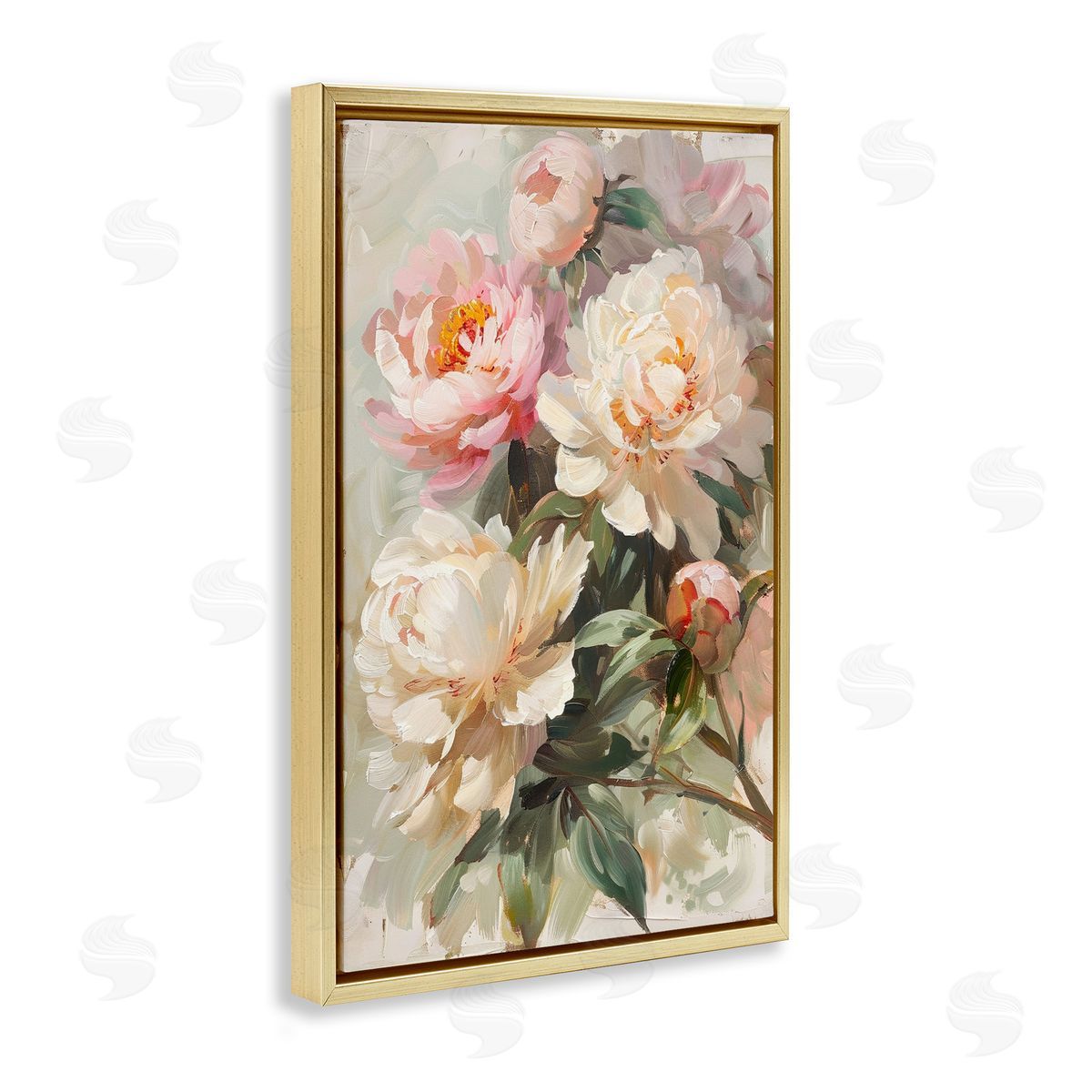 Spring Peony Bundle Gold Floating Frame Canvas Wall Art, Home Decor by LSR Design Studio