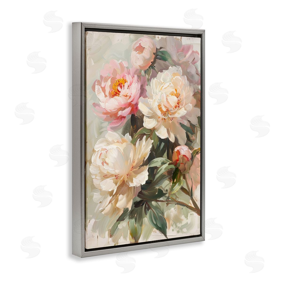 Spring Peony Bundle Grey Floating Frame Canvas Wall Art, Home Decor by LSR Design Studio