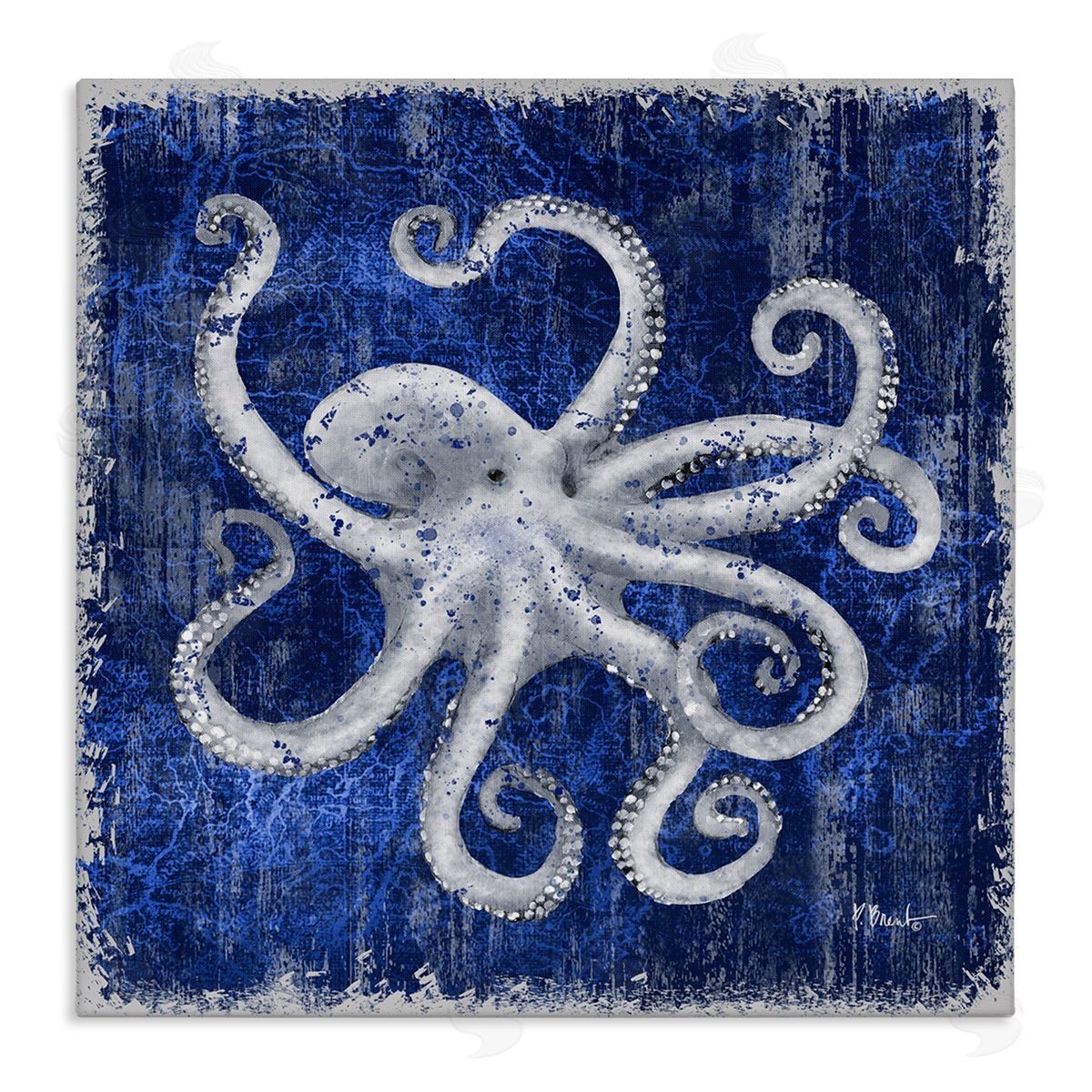Rustic Indigo Octopus Canvas Wall Art, Home Decor by Paul Brent