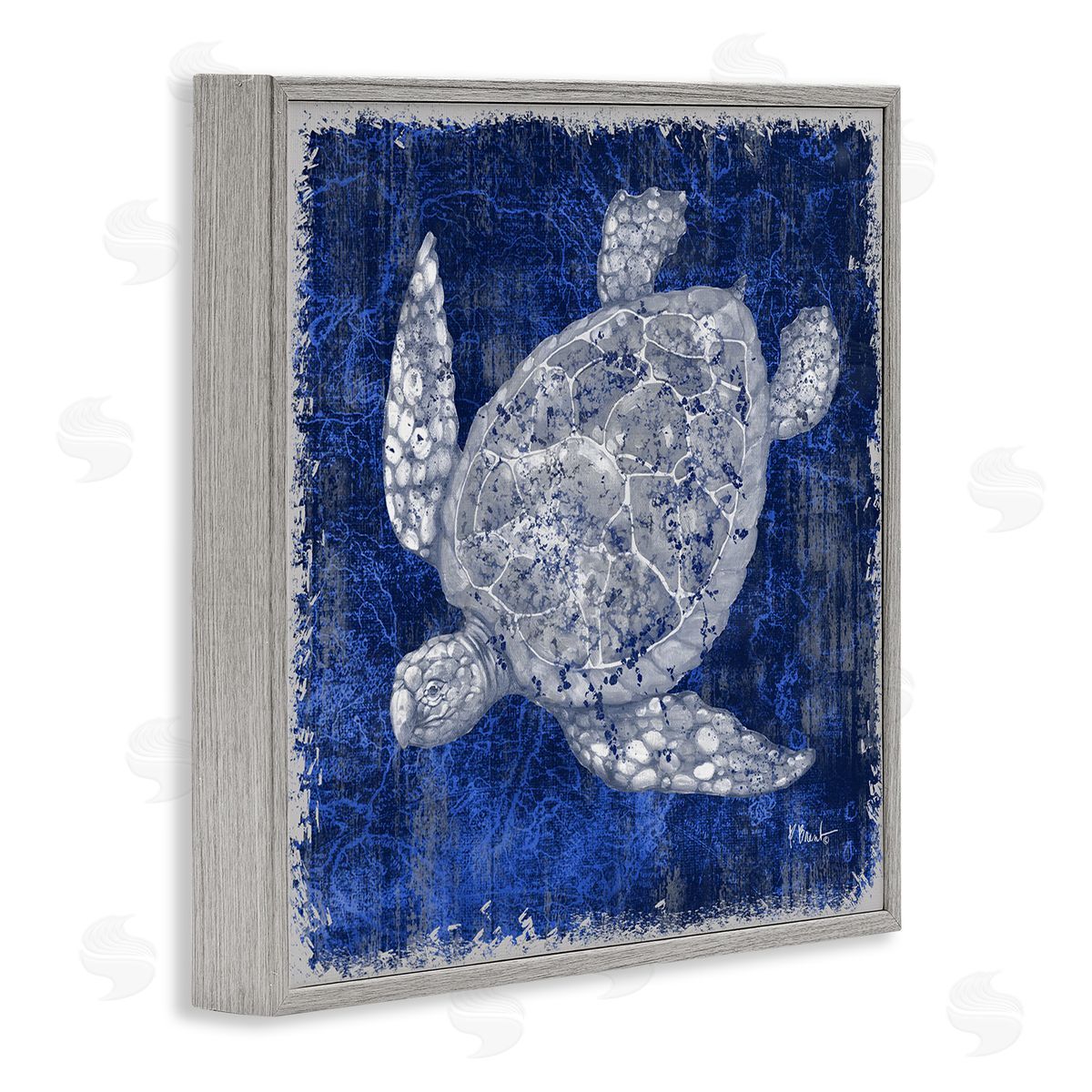 Rustic Indigo Turtle Grey Frame Print Wall Art, Home Decor by Paul Brent