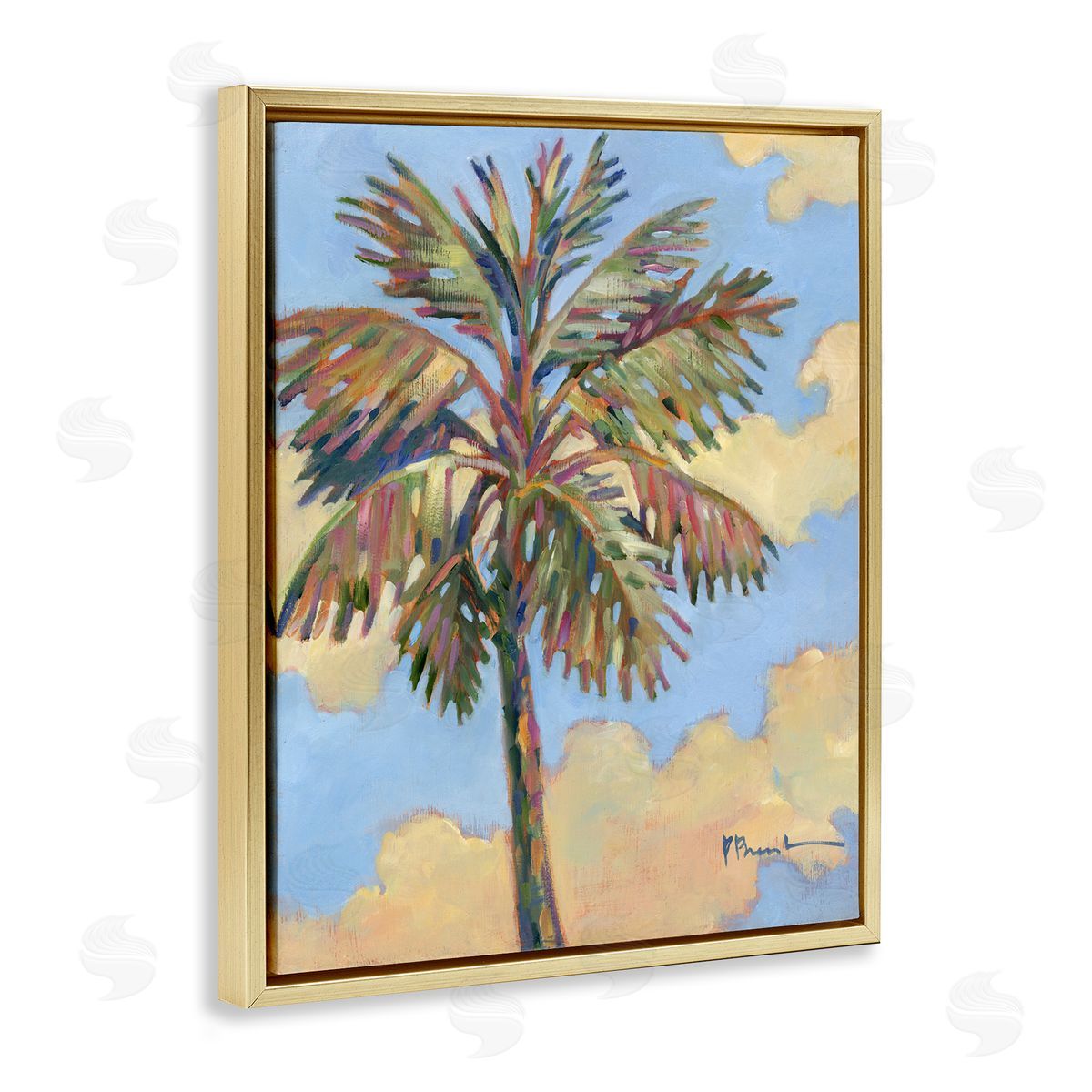 Summer Santa Rosa Palm Gold Floating Frame Canvas Wall Art, Home Decor by Paul Brent
