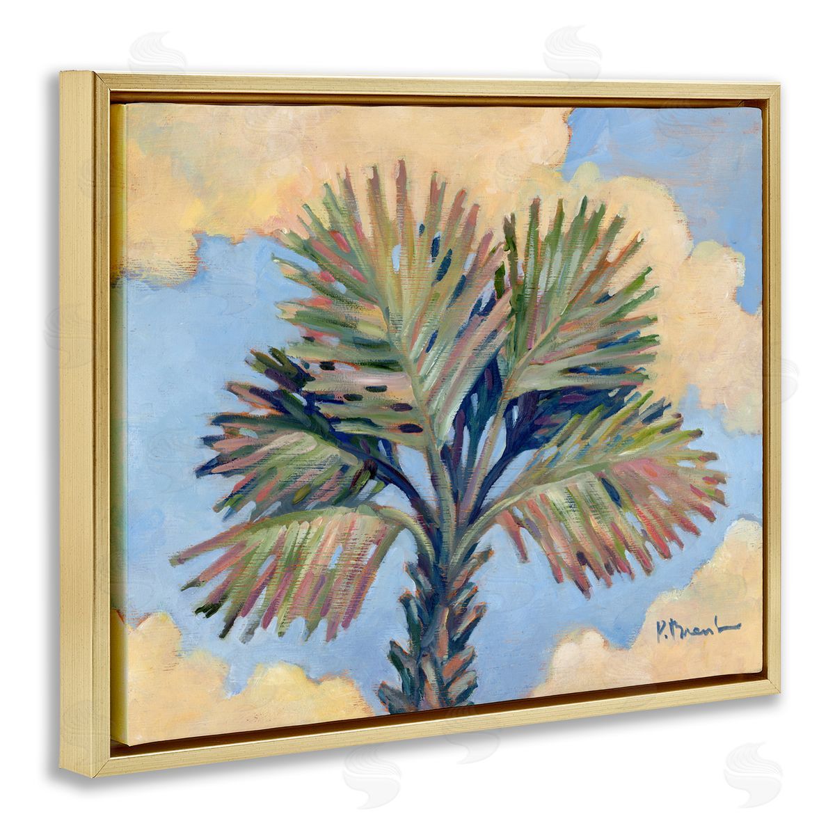 Summer Californian Palm Gold Floating Frame Canvas Wall Art, Home Decor by Paul Brent