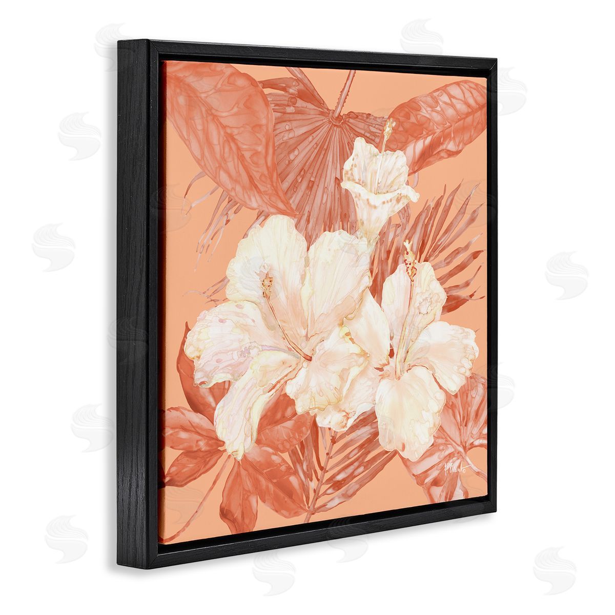 Hibiscus & Palm Bundle Black Floating Frame Canvas Wall Art, Home Decor by Paul Brent