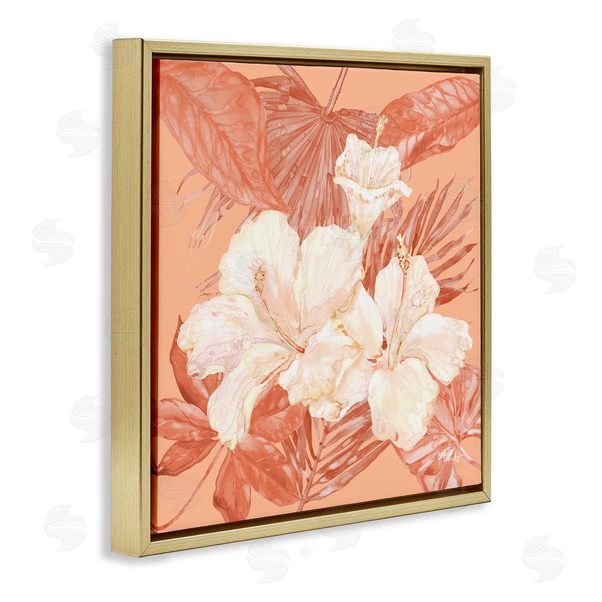 Hibiscus & Palm Bundle Gold Floating Frame Canvas Wall Art, Home Decor by Paul Brent