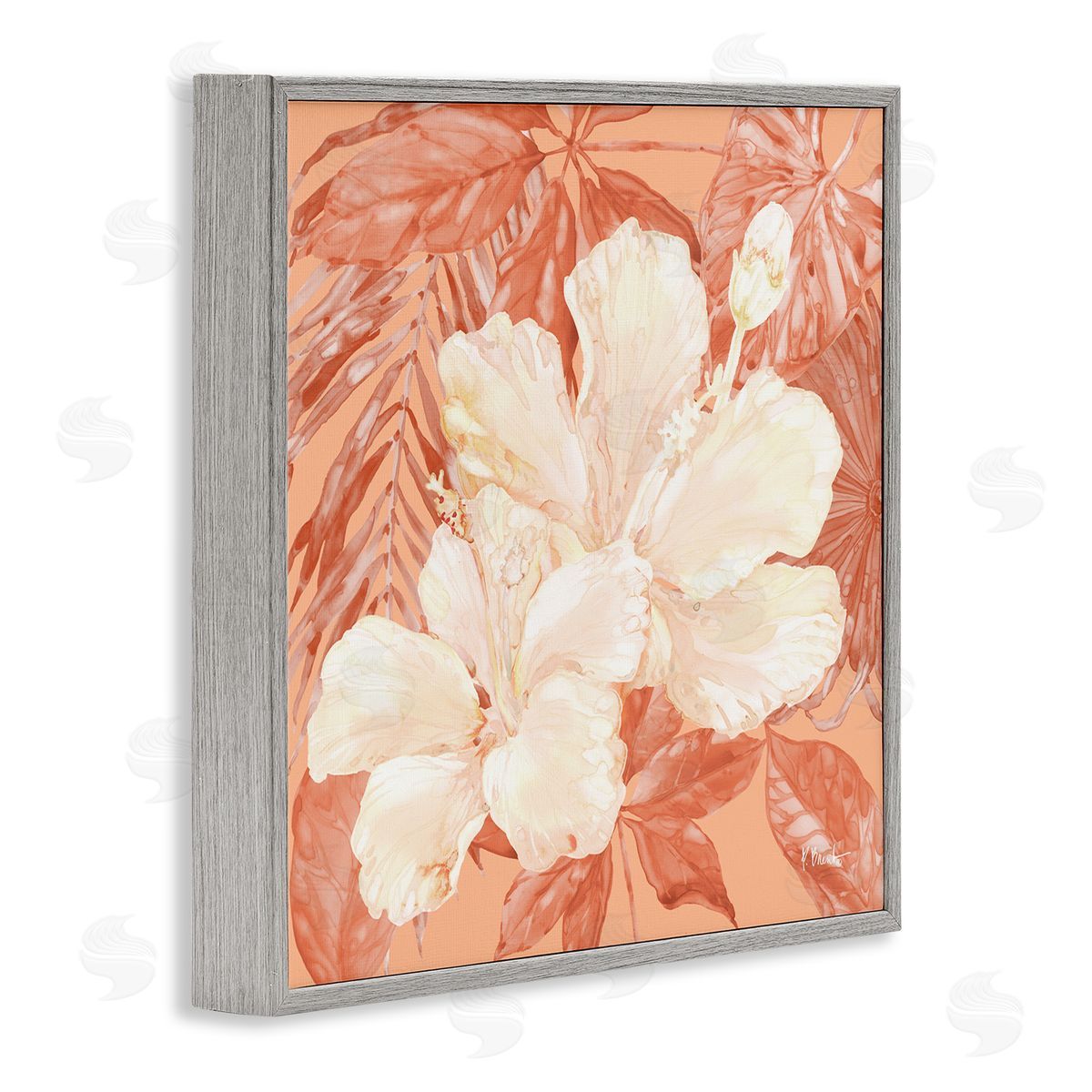 Hibiscus Flower Bunches Grey Frame Print Wall Art, Home Decor by Paul Brent