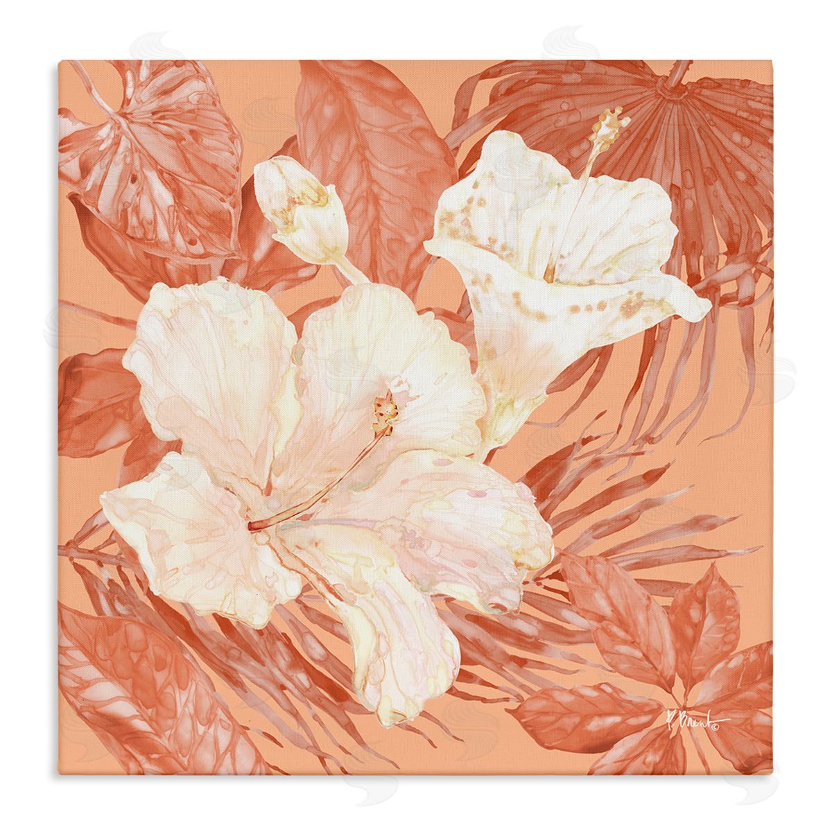 Hibiscus & Leaf Bunch Canvas Wall Art, Home Decor by Paul Brent