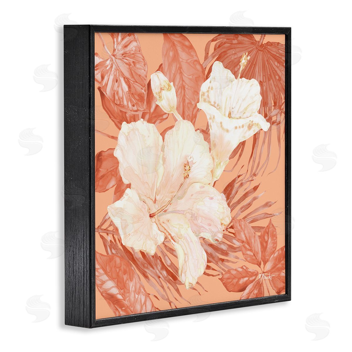 Hibiscus & Leaf Bunch Black Frame Print Wall Art, Home Decor by Paul Brent