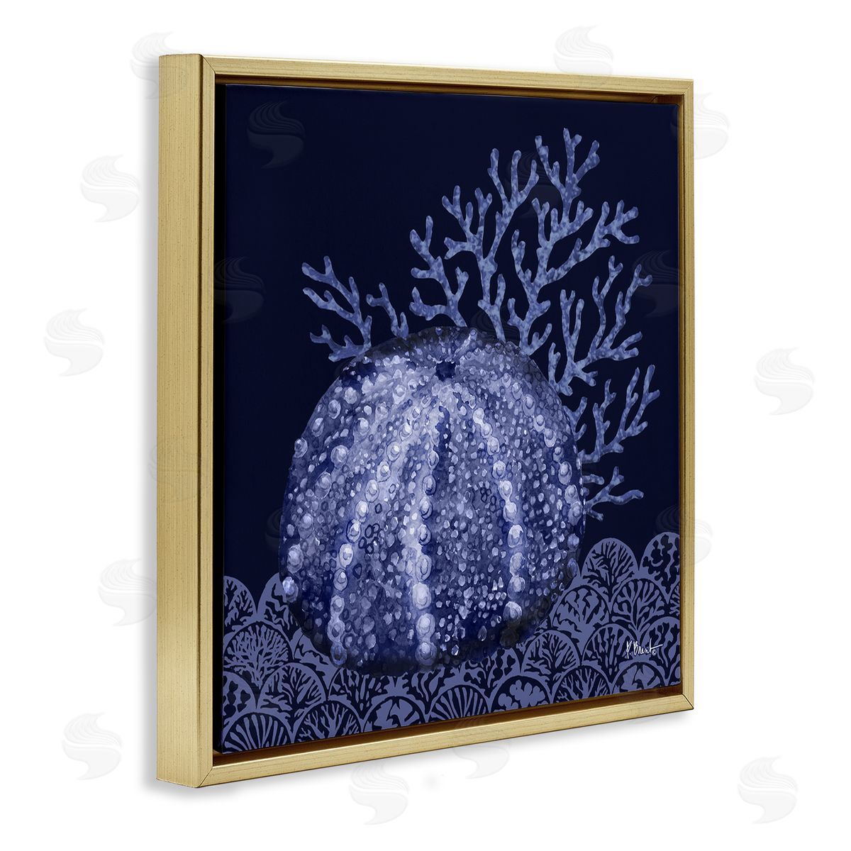 Dark Sea Urchin Gold Floating Frame Canvas Wall Art, Home Decor by Paul Brent