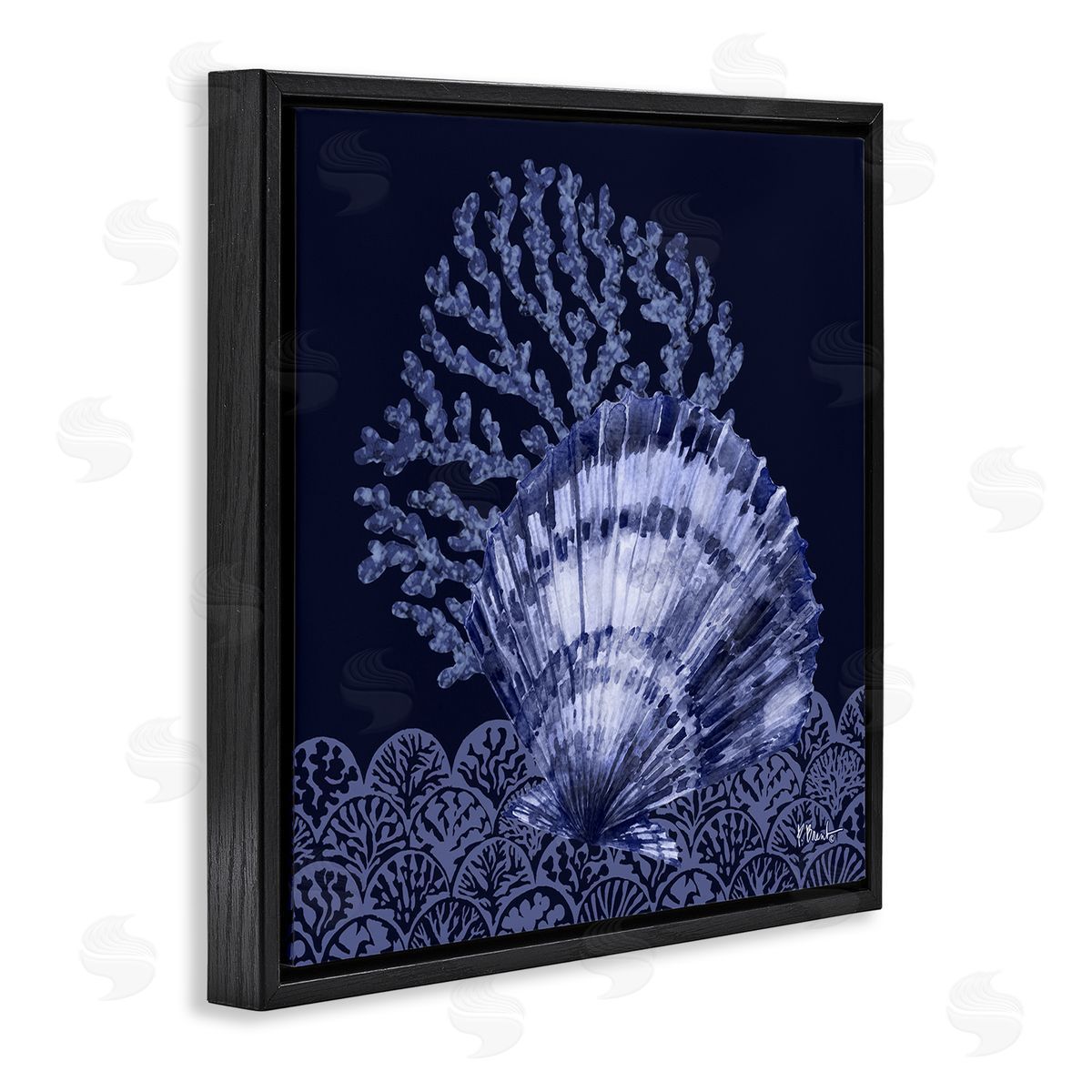 Shadowed Clam Still Life Black Floating Frame Canvas Wall Art, Home Decor by Paul Brent