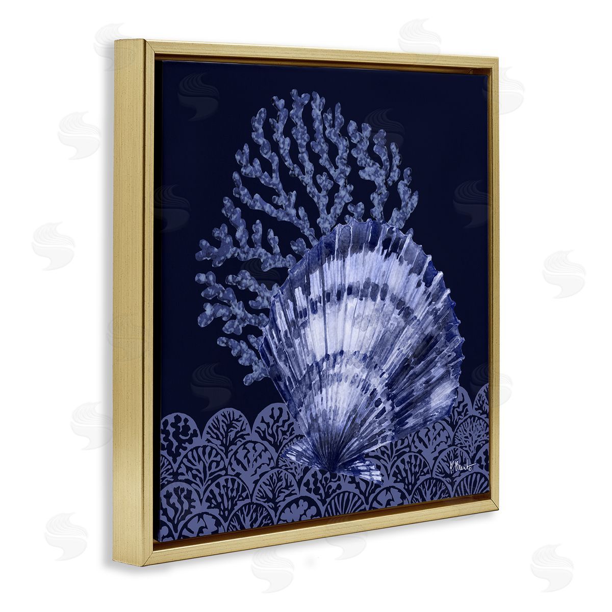 Shadowed Clam Still Life Gold Floating Frame Canvas Wall Art, Home Decor by Paul Brent