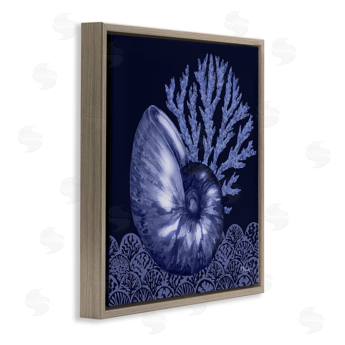 Shadow Nautilus Shell Brown Floating Frame Canvas Wall Art, Home Decor by Paul Brent
