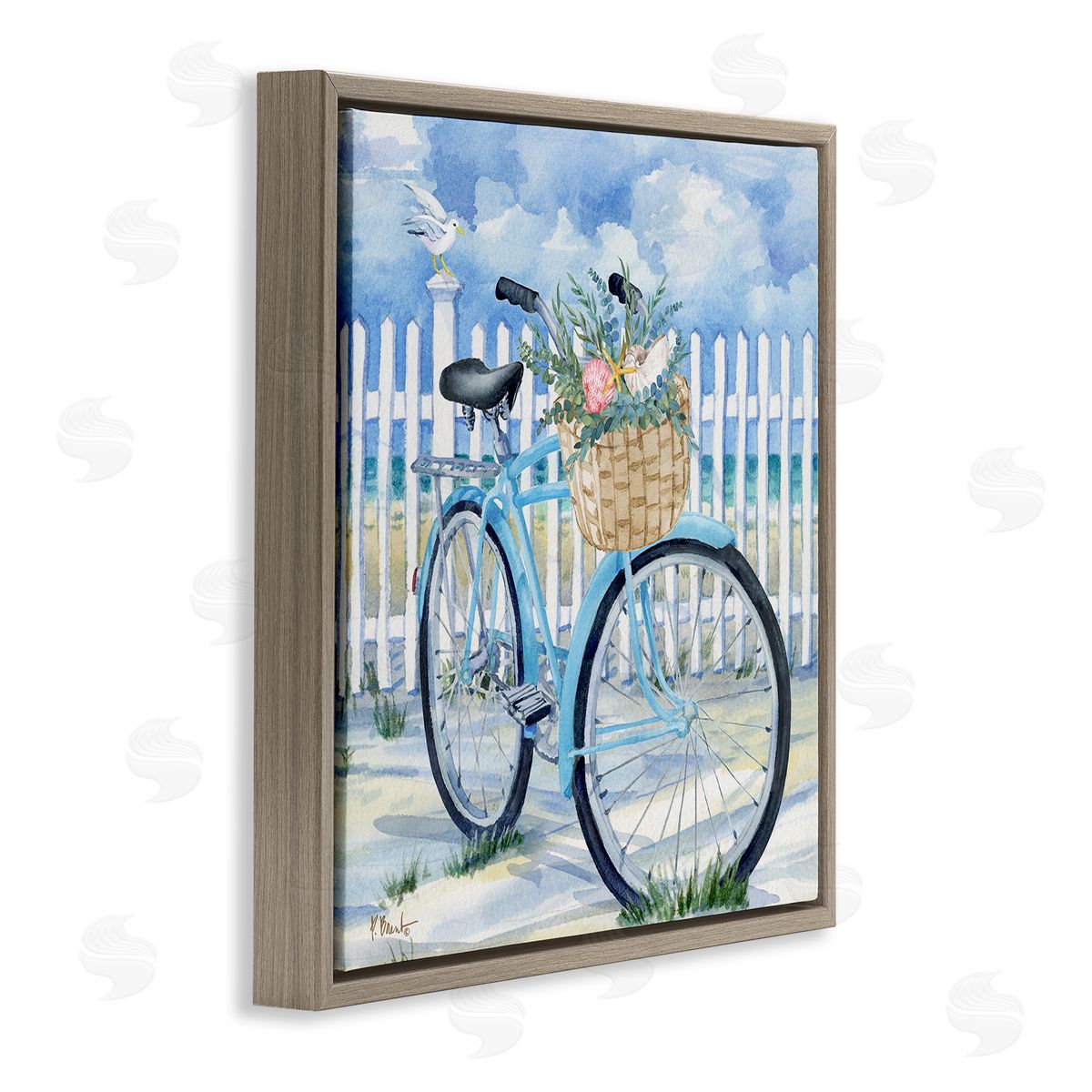 Rosemary Beach Bicycle Brown Floating Frame Canvas Wall Art, Home Decor by Paul Brent