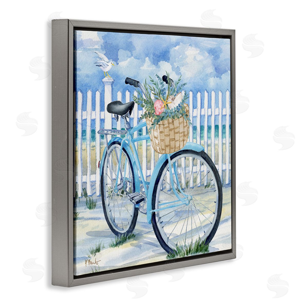 Rosemary Beach Bicycle Grey Floating Frame Canvas Wall Art, Home Decor by Paul Brent