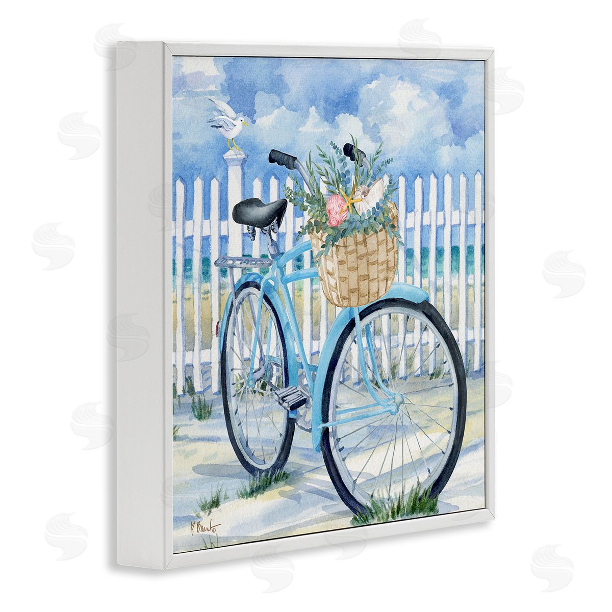 Rosemary Beach Bicycle White Frame Print Wall Art, Home Decor by Paul Brent