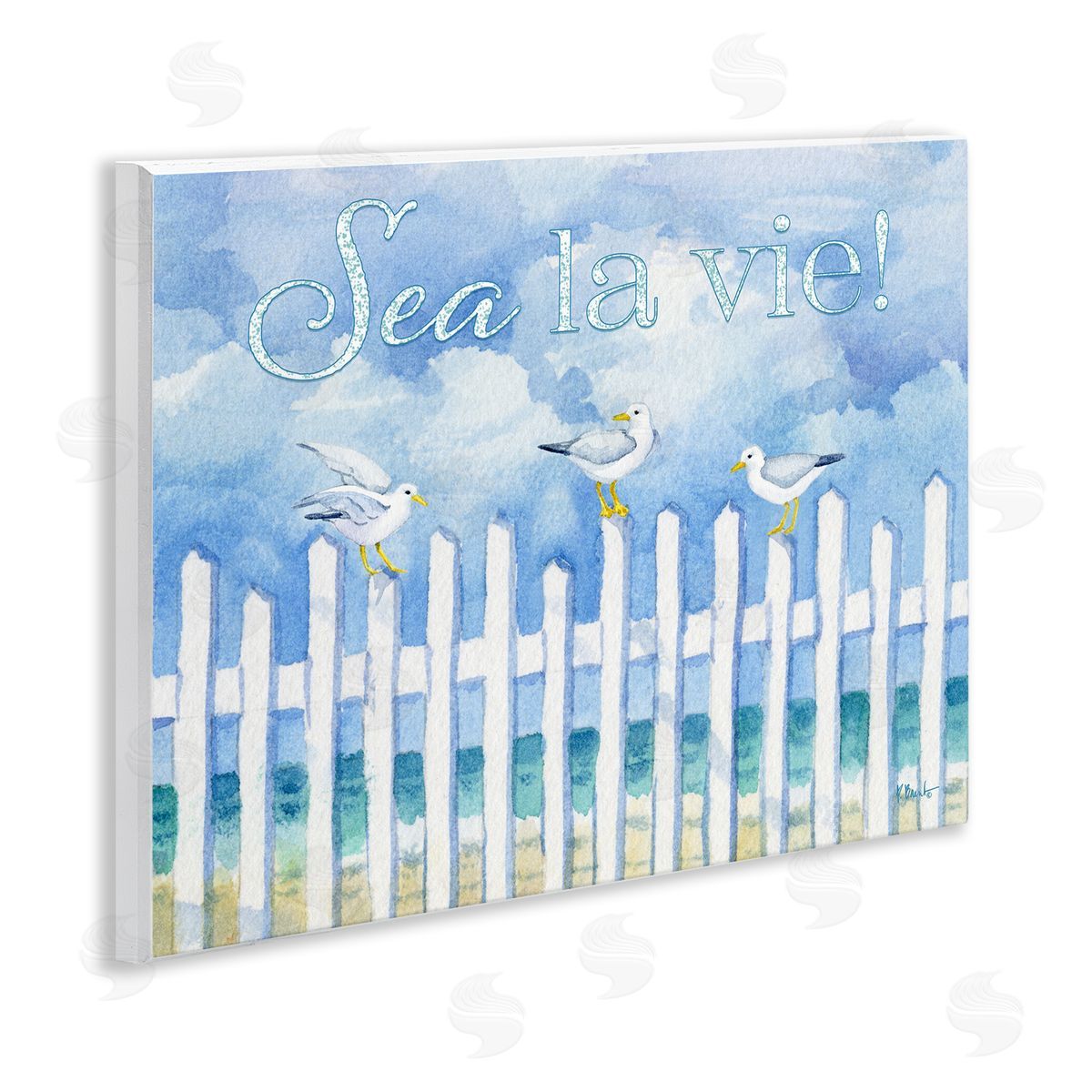 Seagulls on Beach Fence Wood Plaque Wall Art, Home Decor by Paul Brent