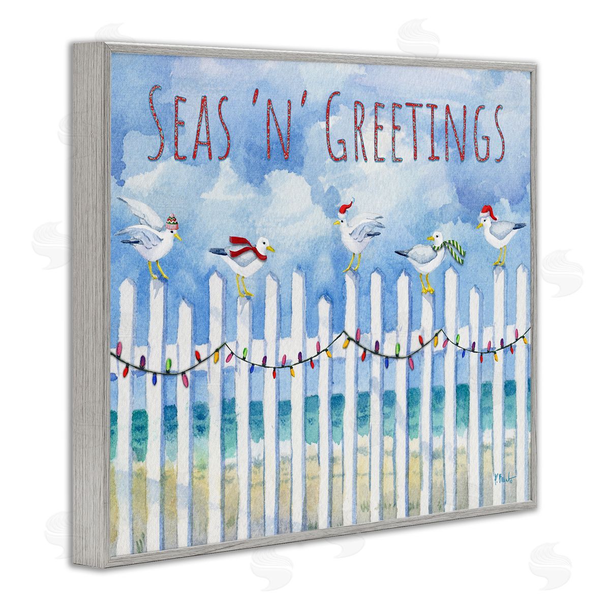 Seas 'n' Greetings Seagulls Grey Frame Print Wall Art, Home Decor by Paul Brent