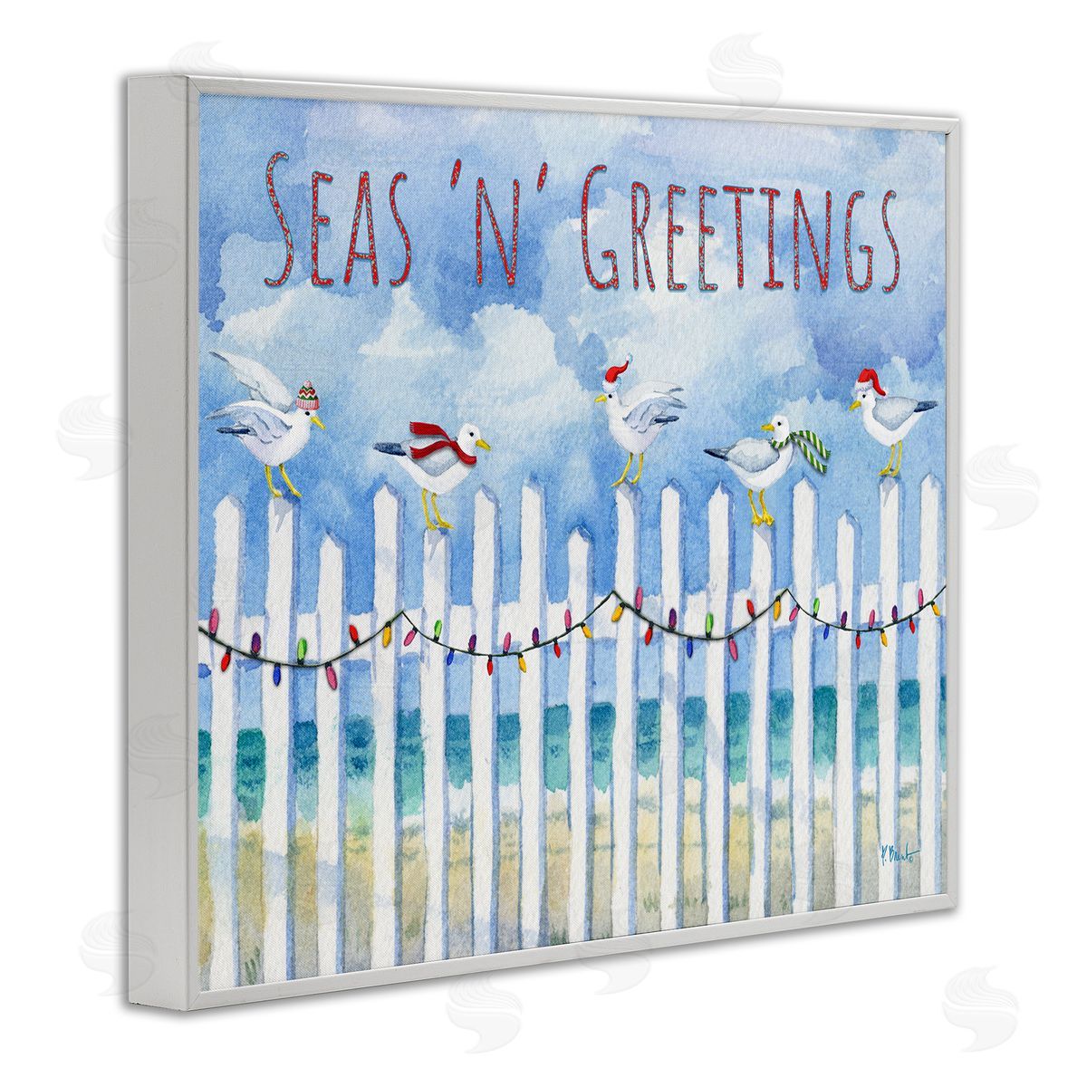 Seas 'n' Greetings Seagulls White Frame Print Wall Art, Home Decor by Paul Brent