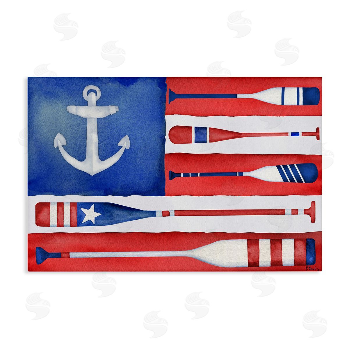 Patriotic Oar Flag Canvas Wall Art, Home Decor by Paul Brent