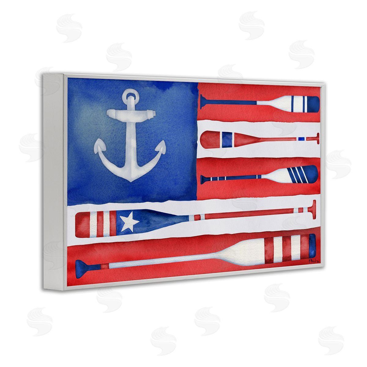 Patriotic Oar Flag White Frame Print Wall Art, Home Decor by Paul Brent