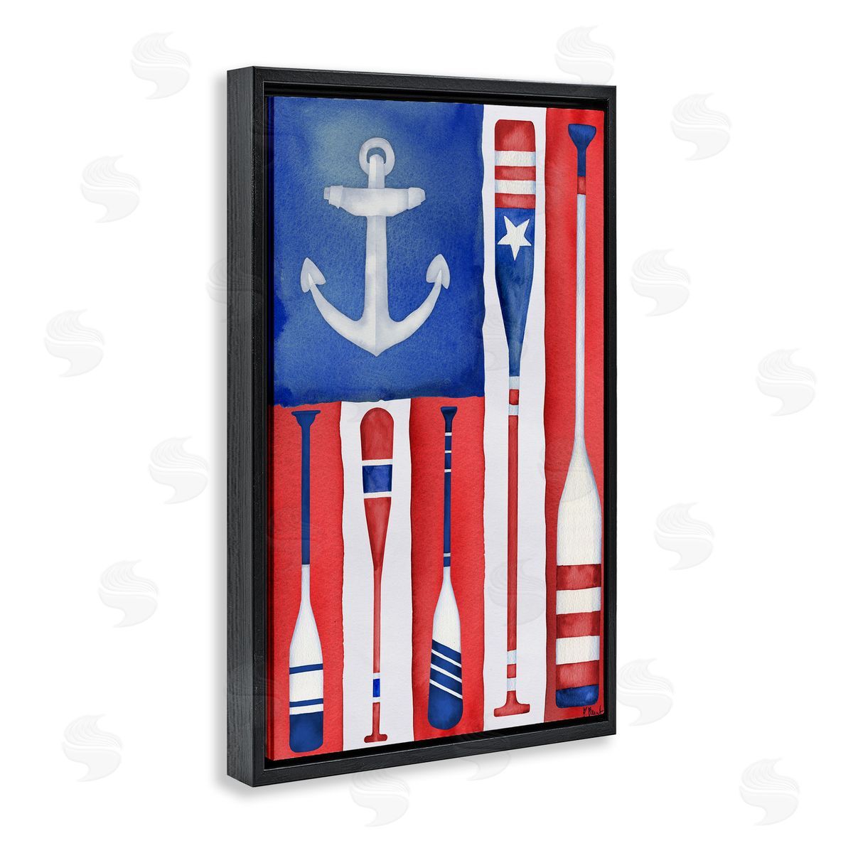 Americana Oar Flag Black Floating Frame Canvas Wall Art, Home Decor by Paul Brent