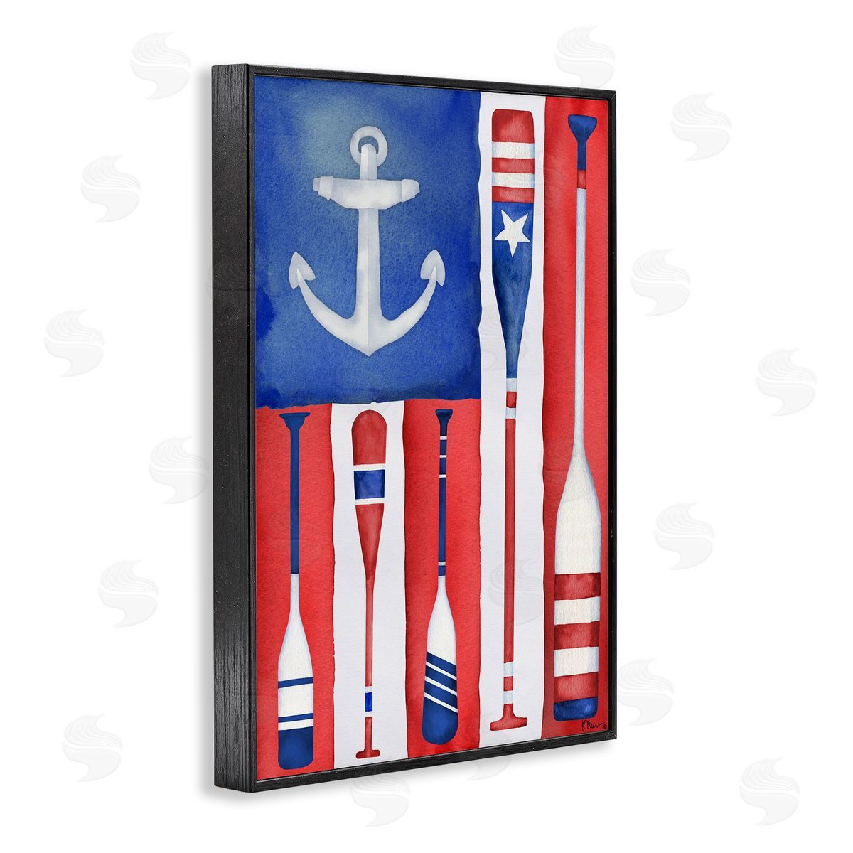Americana Oar Flag Black Frame Print Wall Art, Home Decor by Paul Brent
