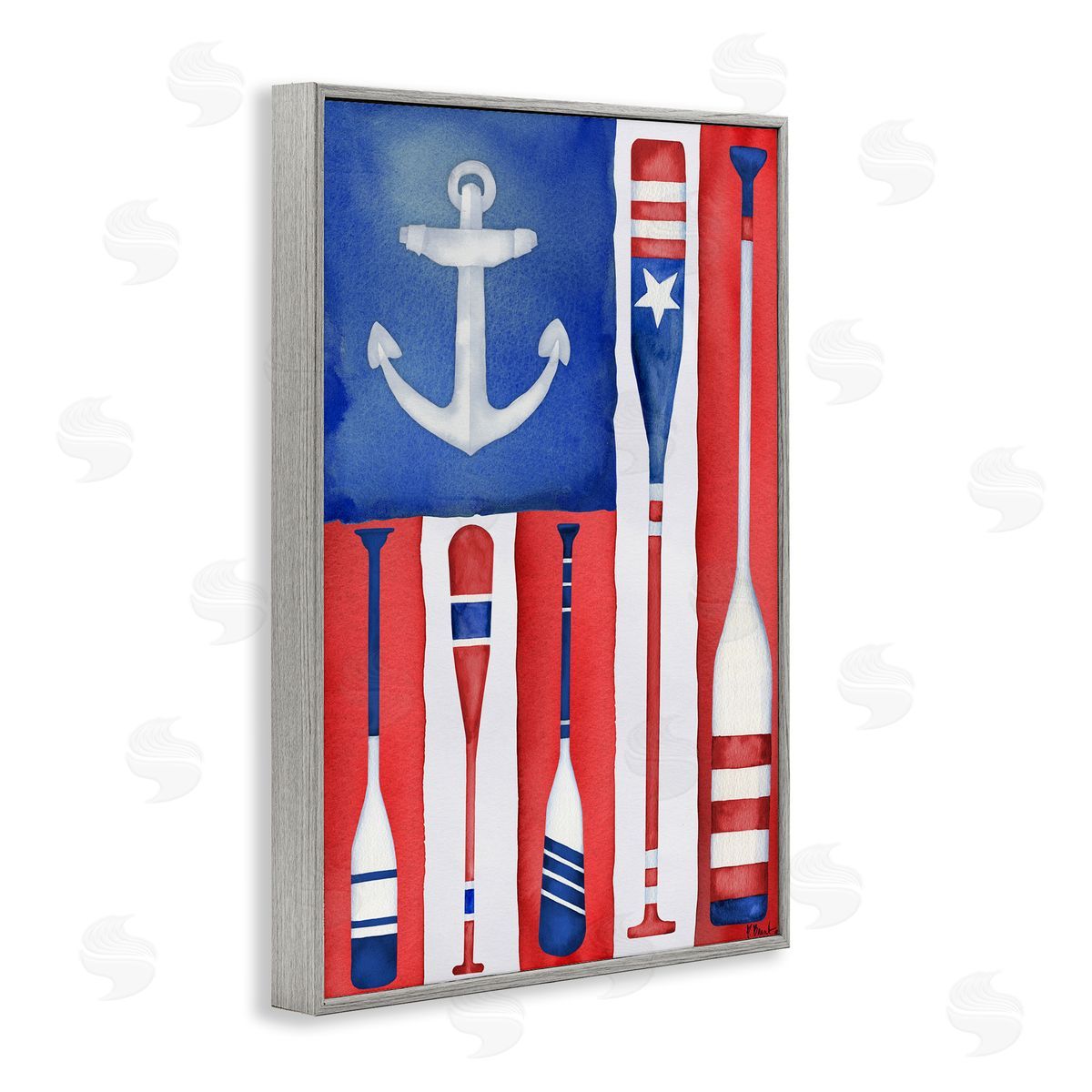 Americana Oar Flag Grey Frame Print Wall Art, Home Decor by Paul Brent