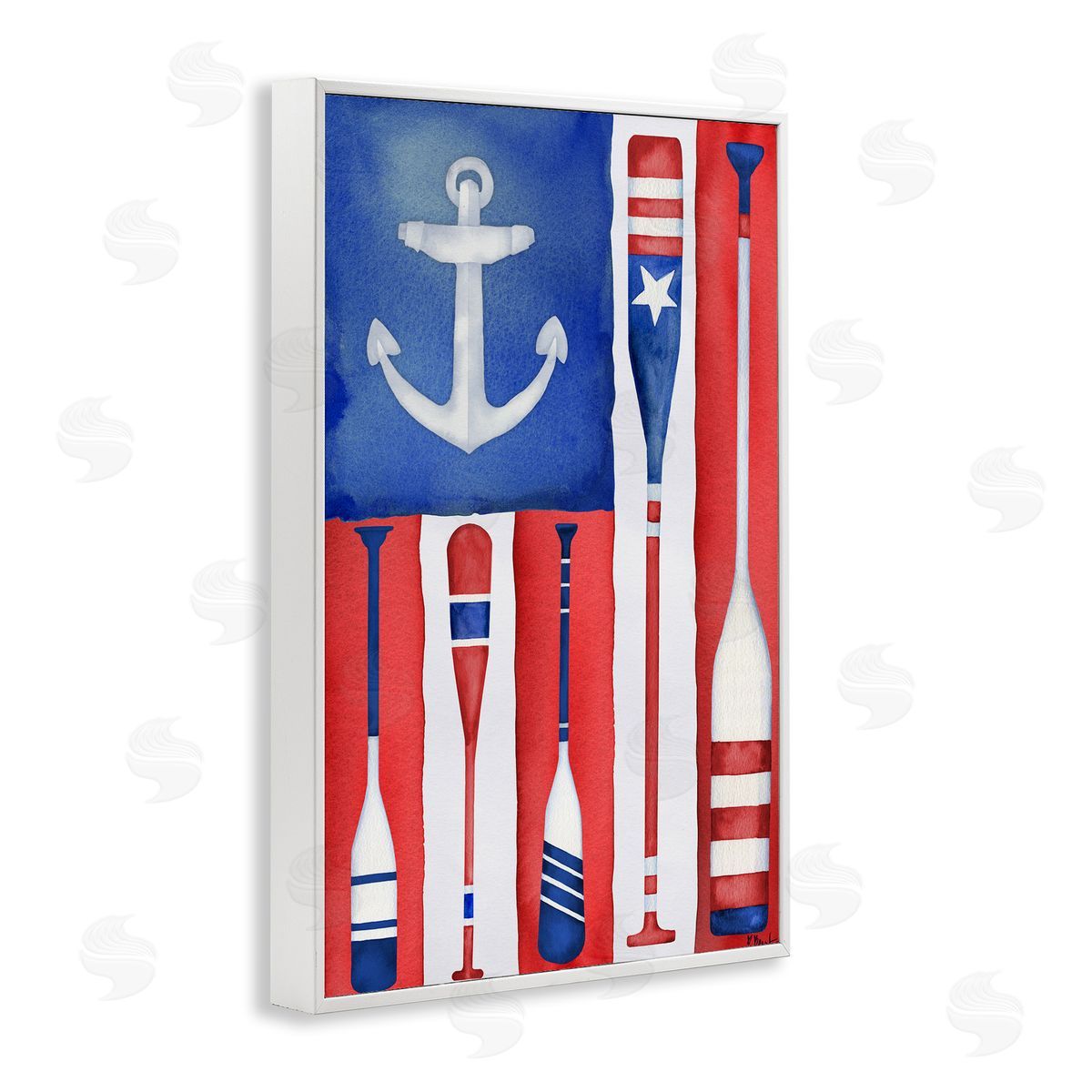 Americana Oar Flag White Frame Print Wall Art, Home Decor by Paul Brent