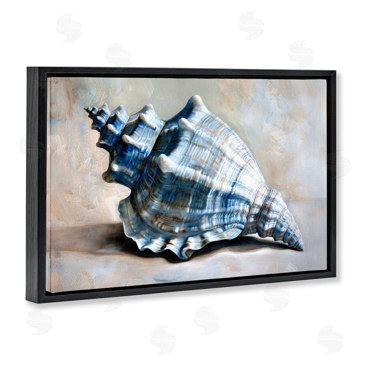 Classic Ocean Conch Black Floating Frame Canvas Wall Art, Home Decor by Petal Prints Design