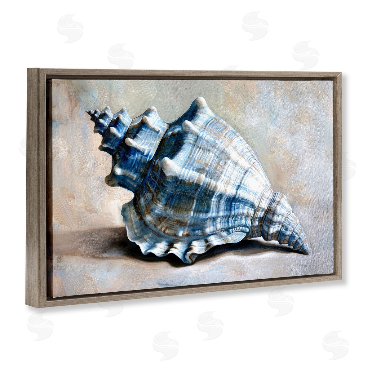 Classic Ocean Conch Brown Floating Frame Canvas Wall Art, Home Decor by Petal Prints Design