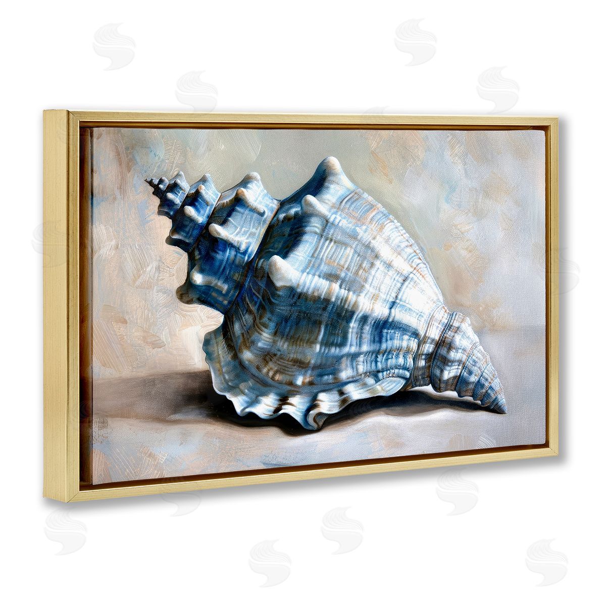 Classic Ocean Conch Gold Floating Frame Canvas Wall Art, Home Decor by Petal Prints Design