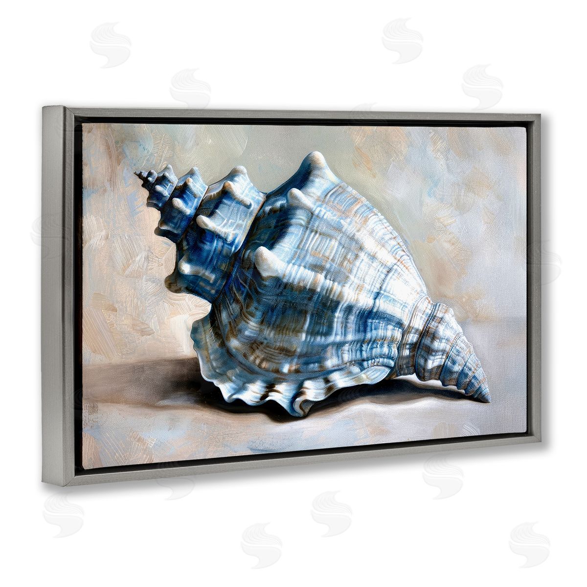 Classic Ocean Conch Grey Floating Frame Canvas Wall Art, Home Decor by Petal Prints Design