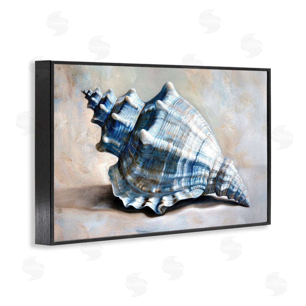Classic Ocean Conch Black Frame Print Wall Art, Home Decor by Petal Prints Design